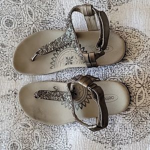 Aetrex thong sandals in pewter, size 38, 7.5-8